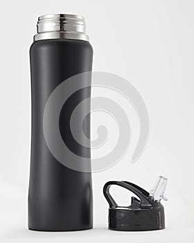 Full length black aluminium waterbottle.