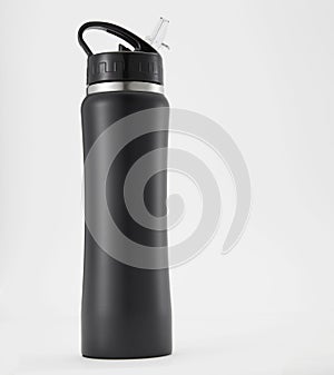 Full length black aluminium waterbottle.