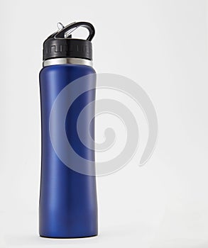 Full length blue color aluminium waterbottle.