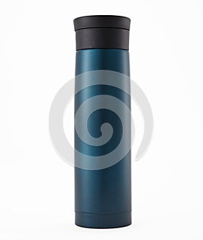 Full length blue color aluminium waterbottle.