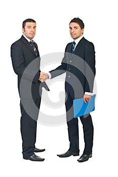 Full length of business men handshake