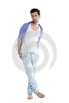 Full length casual denim handsome man over white