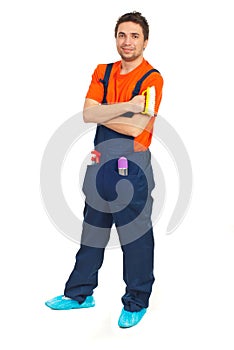 Full length of cleaning worker man