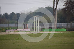 Full length of cricketer playing on field during sunny day, Cricketer on the field in action, Players playing cricket match at