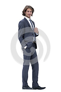 Full length of a fashion male model over white background.