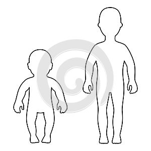 Full length front outlined silhouette child, baby set