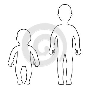 Full length front outlined silhouette child, baby set photo