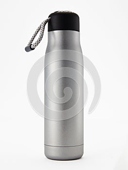 Full length grey color aluminium waterbottle.