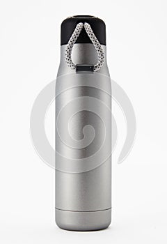 Full length grey color aluminium waterbottle.