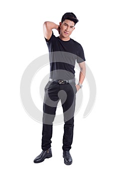 Full length of handsome man standing isolated over white background