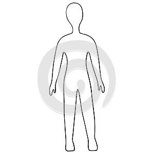 Full-length human figure. Sketch. Body positive. Front view. Vector illustration. Outline on an isolated white background. Doodle