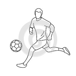 full length of male soccer player running with ball illustration vector hand drawn isolated on white background