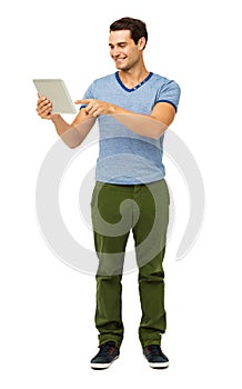 Full Length Of Man Touching Digital Tablet