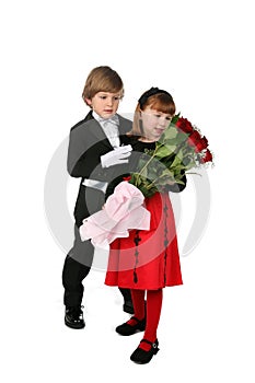 Full length picture of children with flowers