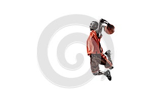 Full length portrait of a basketball player with ball