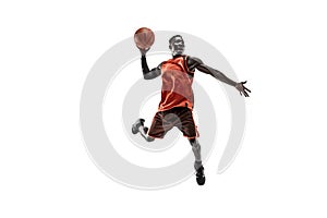 Full length portrait of a basketball player with ball