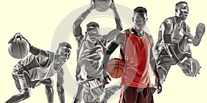 Full length portrait of a basketball player with the ball
