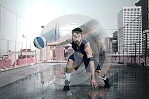 Full length portrait of a basketball player with ball