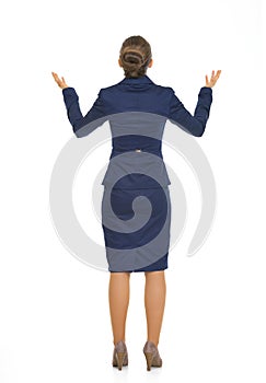 Full length portrait of business woman begging