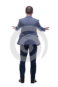 Full length portrait of businessman standing back