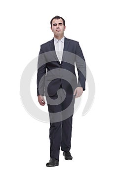 Full length portrait of businessman standing back and looking away