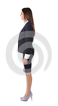 Full length portrait of businesswoman on white