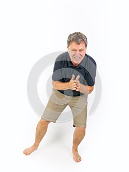 Full Length Portrait of Confident Barefoot Man