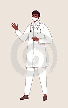 Full-length portrait of doctor, surgeon, laboratory assistant in lab coat with stethoscope.