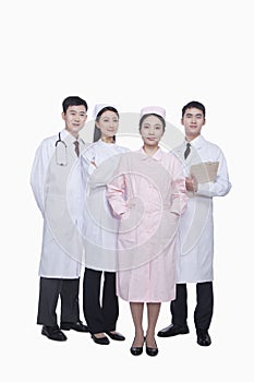 Full Length Portrait of Four Confident Healthcare workers, China