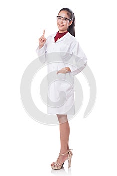 Full length portrait of happy female doctor.