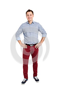 Full length portrait of happy handsome young man