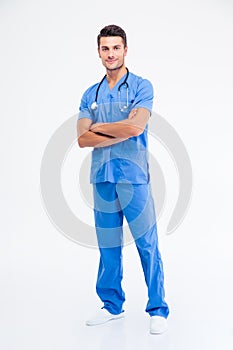 Full length portrait of a happy male doctor