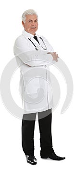 Full length portrait of male doctor with stethoscope. Medical staff