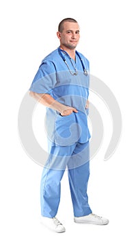 Full length portrait of medical assistant with stethoscope