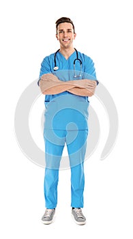 Full length portrait of medical assistant with stethoscope