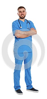 Full length portrait of medical doctor with stethoscope