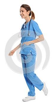 Full length portrait of medical doctor with stethoscope