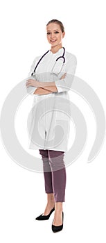 Full length portrait of medical doctor with stethoscope