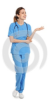 Full length portrait of medical doctor with stethoscope