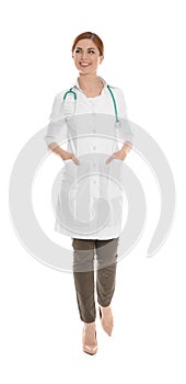 Full length portrait of medical doctor with stethoscope