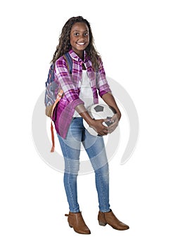 Full length portrait of a smiling African American teenage girl