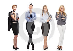 Full-length portrait of smiling businesswomen