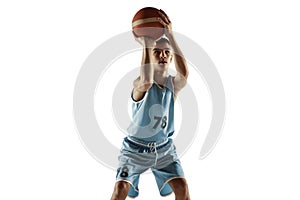 Full length portrait of a young basketball player with ball