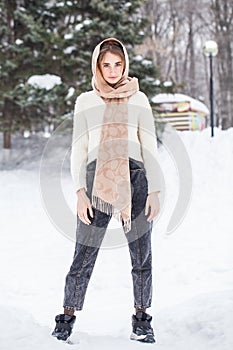 Full length portrait of young beautiful woman