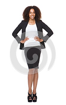 Full length portrait of a young business woman smiling