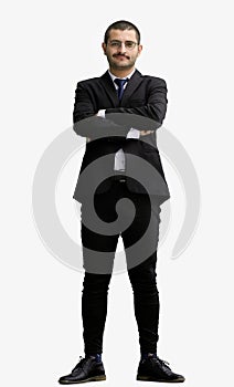 full-length portrait of a young man. standing isolated on white background