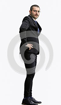 full-length portrait of a young man. standing isolated on white background