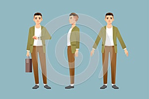 Full length portrait young Men in stylish clothes front side view millenial businessman Vector illustration