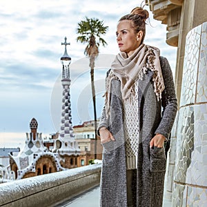 Full length portrait of young woman in Barcelona, Spain
