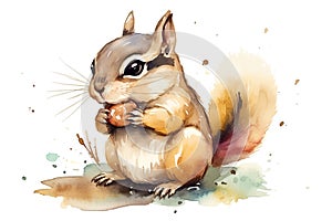 full length profile of happy chipmunk with nuts